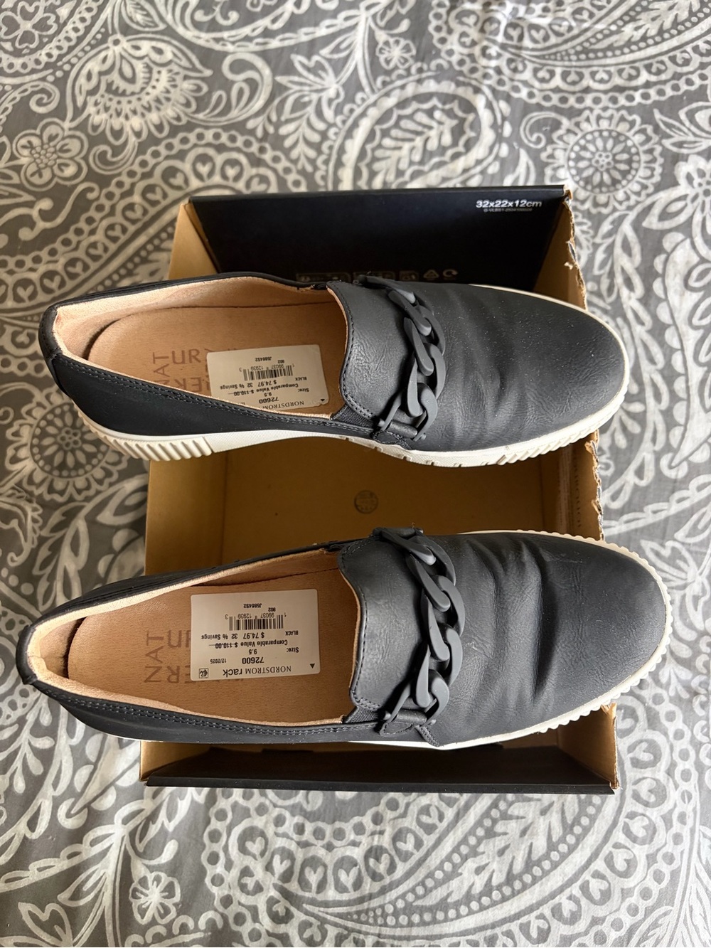 Naturalizer Black Slip-On Loafers with Chain Accent